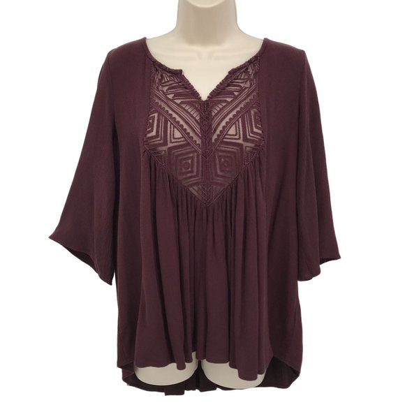 Mossimo Supply Co. Tops - Mossimo Womens Lace Detailed Pleated  3/4 Sleeve Blouse Size M